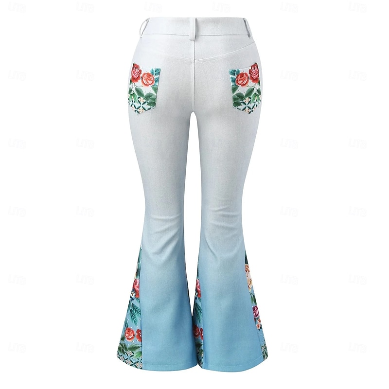 Retro Vintage Boho 1970s Bell Bottom Pants Flared Trousers Hippie mid rise Floral Fancy Dress Women's Halloween Carnival Vacation Music Festival Festival Adults' Pants4
