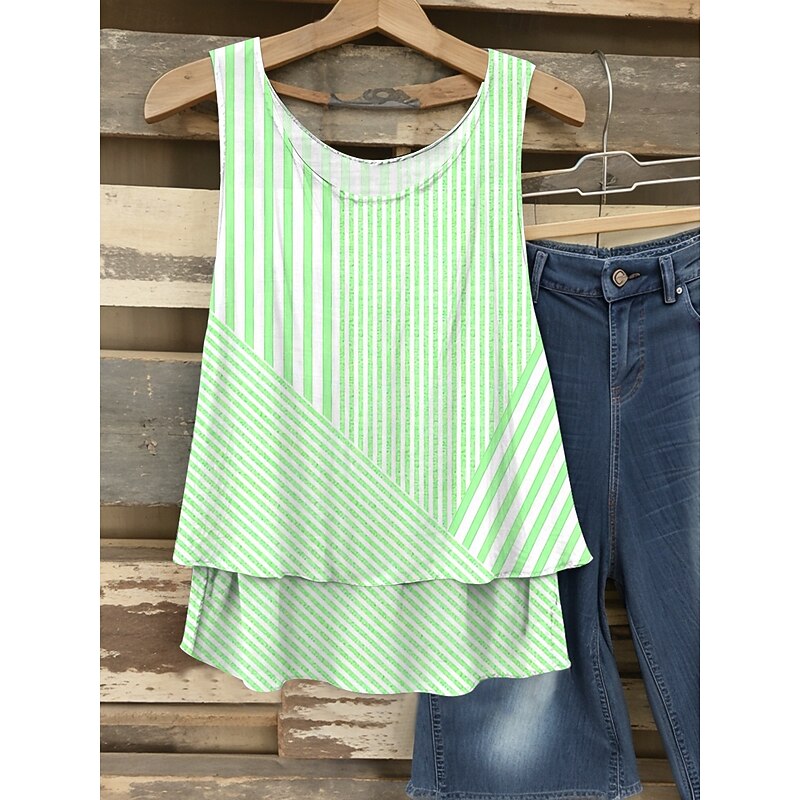 Women's Camisole Tank Top Graphic Striped Elegant Romantic Casual Sleeveless V Neck Regular Tops Daily Patchwork Print Pink Blue Purple Green Summer Spring4