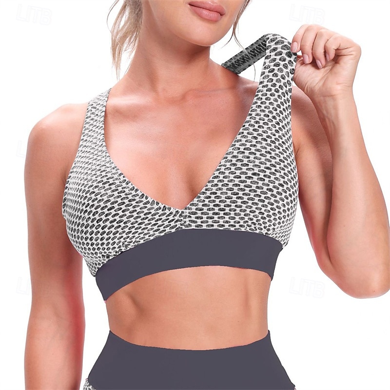Women's Bubble Tennis Bra Sports Bra Shockproof Moisture Wicking Breathable Tennis Golf Pickleball Halter Neck Crisscross Back Black White Pink Tennis Clothing