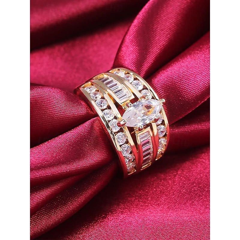Women's Gold Plated Marquise Cut Crystal Ring – Elegant Statement Jewelry for Weddings, Engagements and Evening Parties2