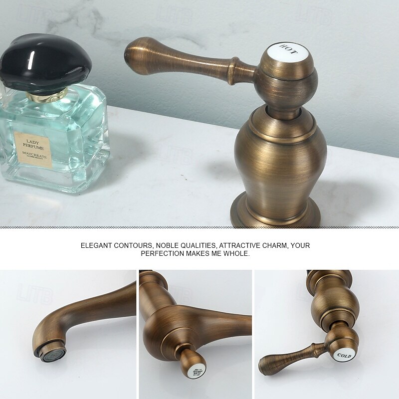Bathroom Sink Faucet - Classic / Widespread Antique Brass / Nickel Brushed Widespread Two Handles Three HolesBath Taps4