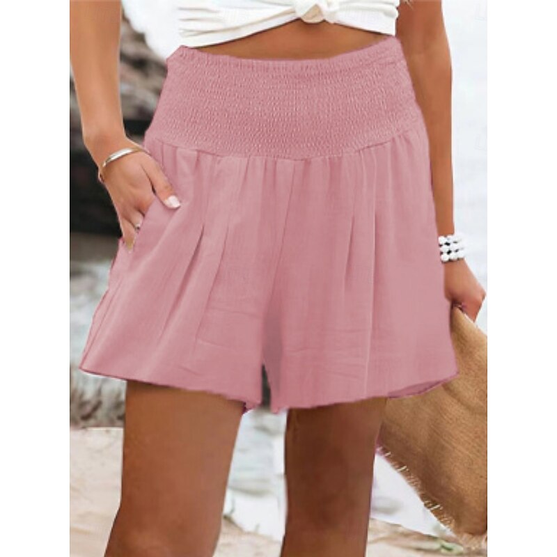 Women's Sweatpants Chinos Shorts Vacation Vintage Fashion Short High Waist Plain Pocket Elastic Waistband Comfy Soft Comfortable Micro-elastic Formal Outdoor Street Black White Pink Khaki Summer2