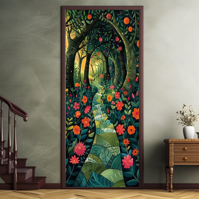 Forest Flowers Door Decorations Door Covers Door Tapestry Door Curtain Decoration Backdrop Indoor/Outdoor Door Banner for Front Door Farmhouse4