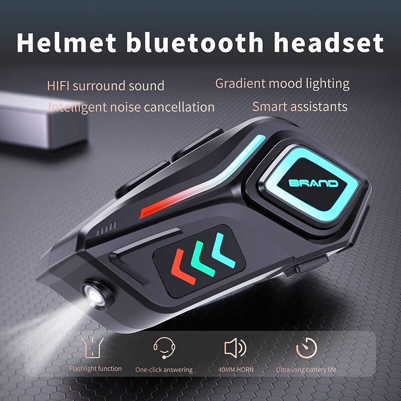 Helmet Bluetooth Headset with LED Light, IPX8 Waterproof, HD Sound, Voice Assistant, Long Battery Life, Detachable Installation – Compatible with Full and Half Helmets