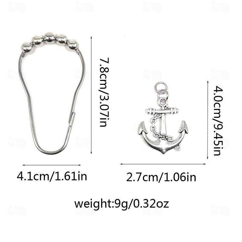 Nautical Shower Curtain Hook 1pc Rustproof Polished Chrome with Antique Silvery, Anchor & Rudder Pendants for Bathroom Decor2