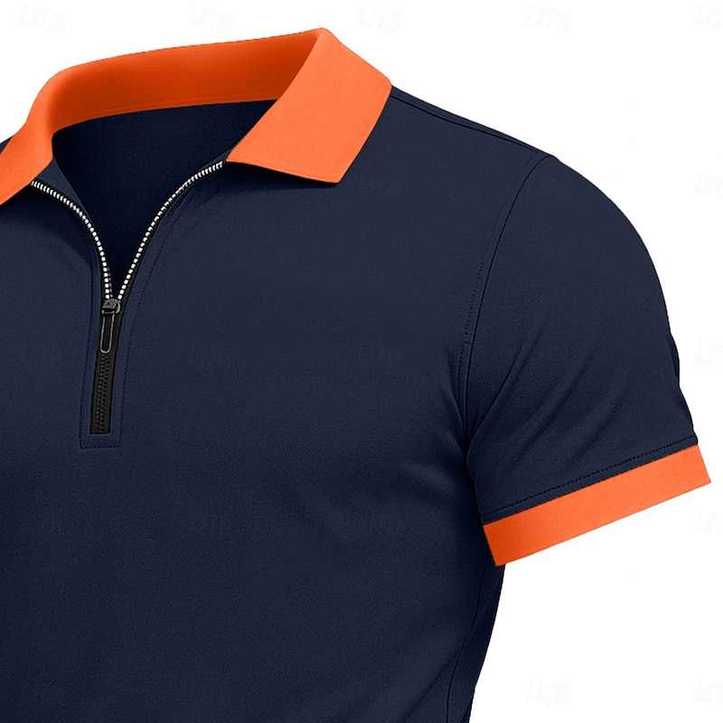 Men's Zip Polo Golf Shirt Casual Fitness Lapel Quarter Zip Short Sleeve Fashion Modern Solid Color Zipper Pocket Summer Spring All Seasons White Burgundy Navy Blue Zip Polo2