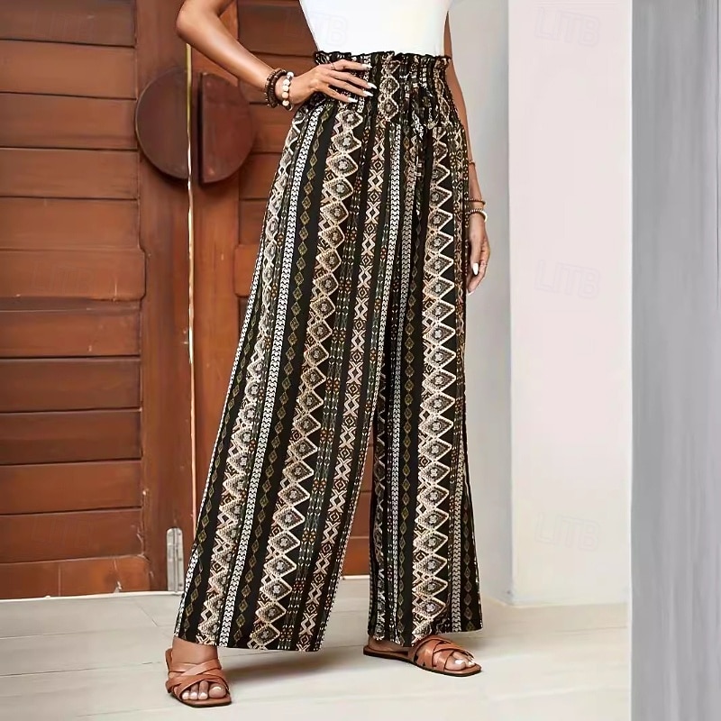Women's Culottes Wide Leg Slacks Fashion Boho Full Length Natural Flower Printing Comfy Outdoor Comfortable Vacation Street Black Summer Regular Fit