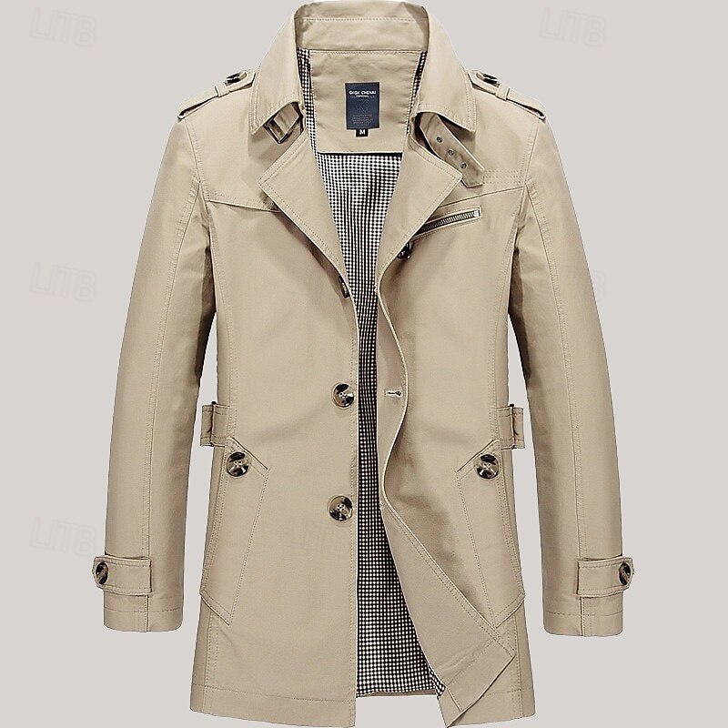 Men's Transition Jacket Trench Coat Trench Coat Daily Spring &  Fall Polyester Windbreaker Outerwear Clothing Apparel Vintage Solid Colored Notch lapel collar3