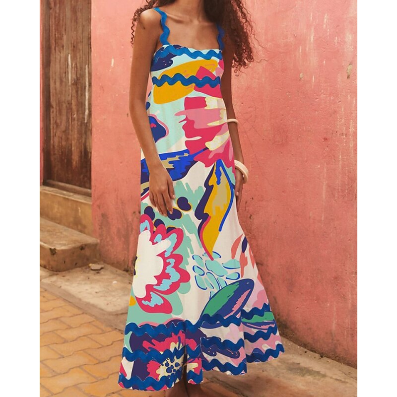 Women's Midi Dress Floral Dress Slip Dress Print Dress Classic Modern Outdoor Vacation Holiday Regular Fit Flower Sleeveless Spaghetti Strap White Navy Blue Royal Blue Blue Summer