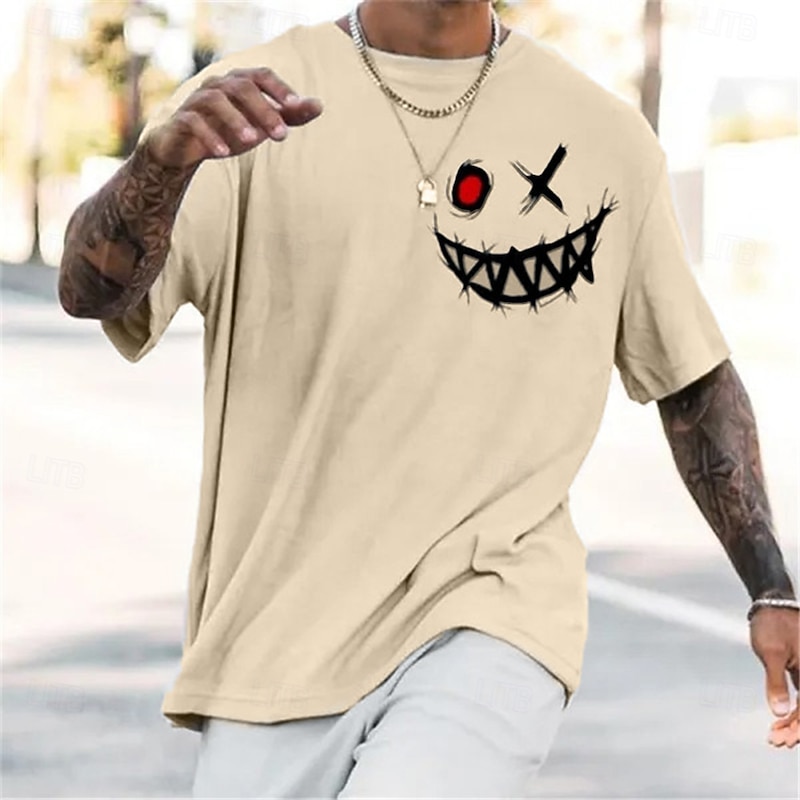 Mens Edgy Stitched Smiley Face Graphic Short Sleeve T-Shirt Casual Top3