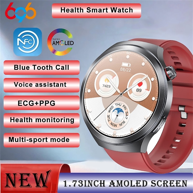 ET475 Smartwatch 1.73'' AMOLED Smartwatch with Bluetooth Calling, SOS Emergency, Multi-Sport Mode, Fatigue & Sleep Detection, Rotating Crown, Waterproof Round Dial Watch for Men
