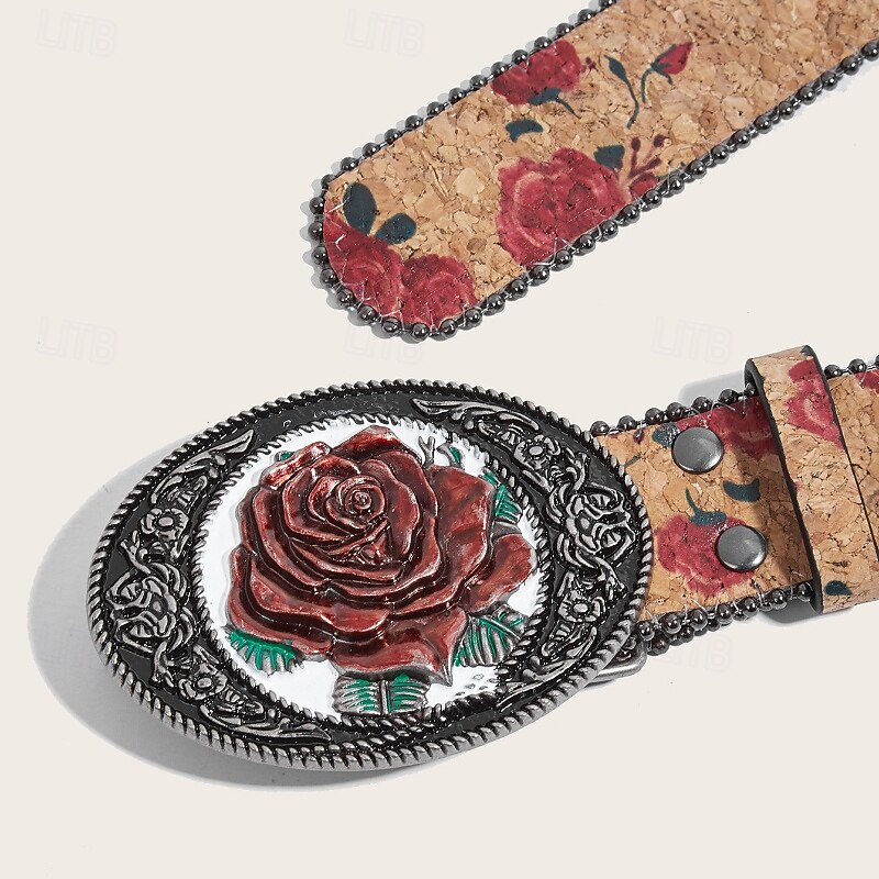 Women's Belt PU Red Khaki Waist Belt Outdoor Holiday Floral3