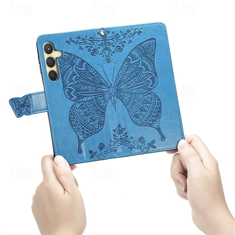 Phone Case For Samsung Galaxy S25 S24 Ultra Plus S24 FE A16 A55 5G A35 5G A25 A34 A54 Wallet Case Flip Cover Embossed Magnetic Full Body Protective Butterfly Flower Floral TPU PU Leather