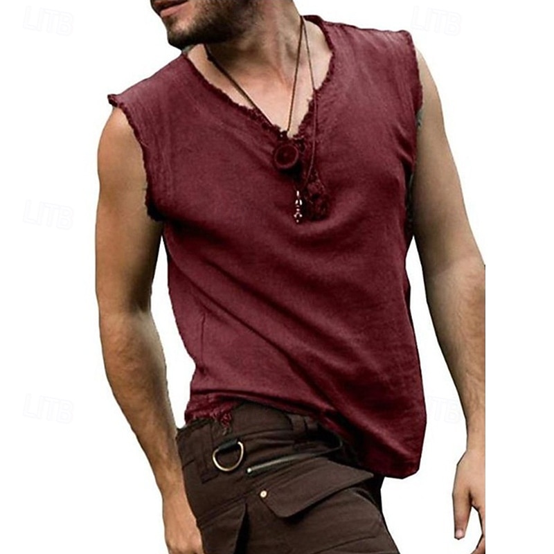 Men's Tank Top Vest Top Undershirt Sleeveless Shirt Sleeveless V Neck Summer Plain Fashion Designer Basic Classic Vacation Street Going out Black Wine Blue Top Tee for Men4
