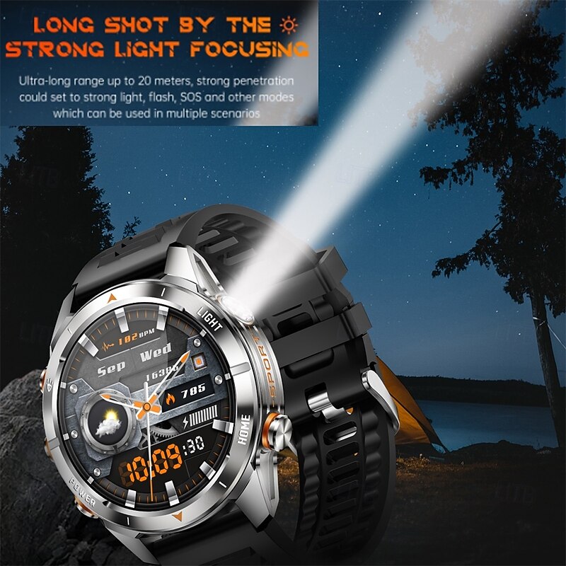 KT80 Smart Watch 1.46'' HD Display Outdoor Sports Watch with Call Reminder, Flashlight, UV Detection, Waterproof, 100+ Modes, 48mm Case3