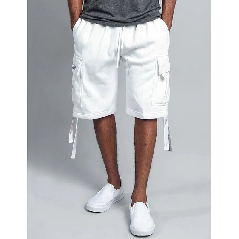 Men's Cargo Shorts Sweat Shorts Shorts Bermuda shorts Drawstring Elastic Waist Multi Pocket Plain Comfort Sports Knee Length Yoga Daily Fashion Streetwear Black White Micro-elastic