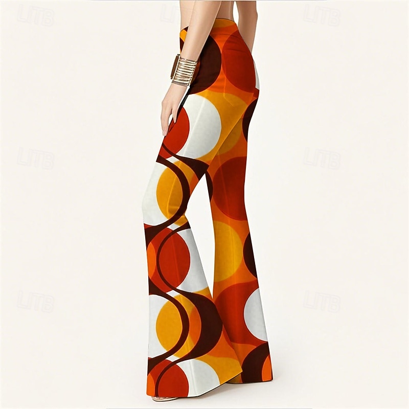Retro Vintage 1970s Groovy Bell Bottoms Pants Flare Leggings Flared Trousers Hippie Disco High Waist Geometic Psychedelic Fancy Dress Women's Halloween Carnival Vacation Music Festival Festival4