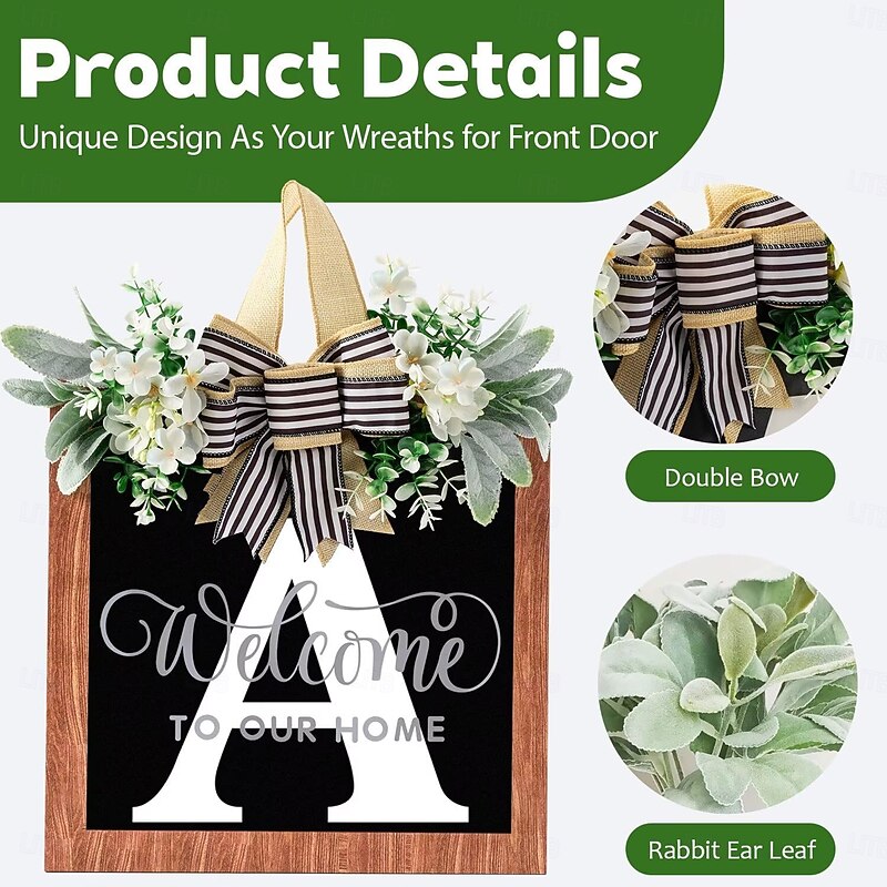 Last Name Welcome Door Wreath for Front Door 26 Letter All Year Round Wooden Hanging Decoration for Farmhouse Home Outdoor and Indoor Decor2