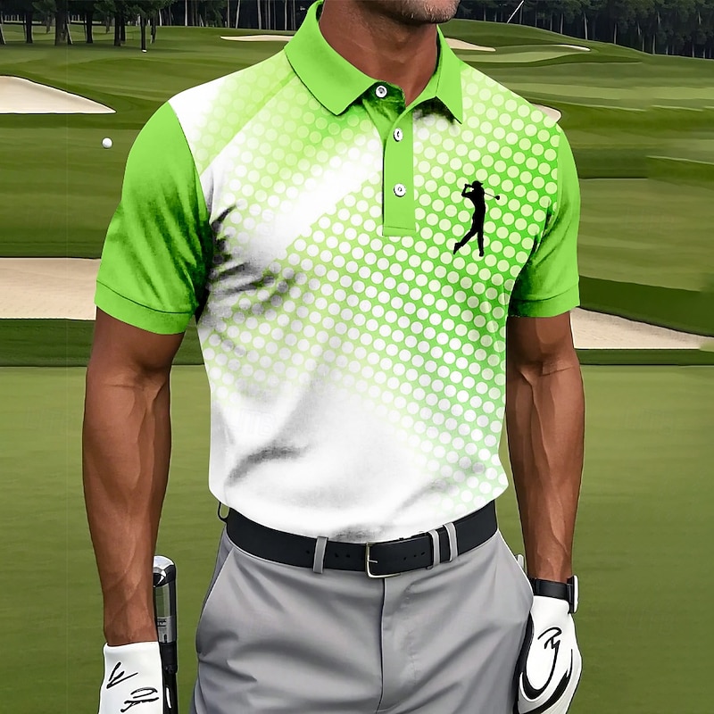 Men's Geometic Golf Sports Polo Shirts Short Sleeve Polo Shirts Collared Shirts Sportswear Athleisure Buttons Summer Blue Sky Blue Green2