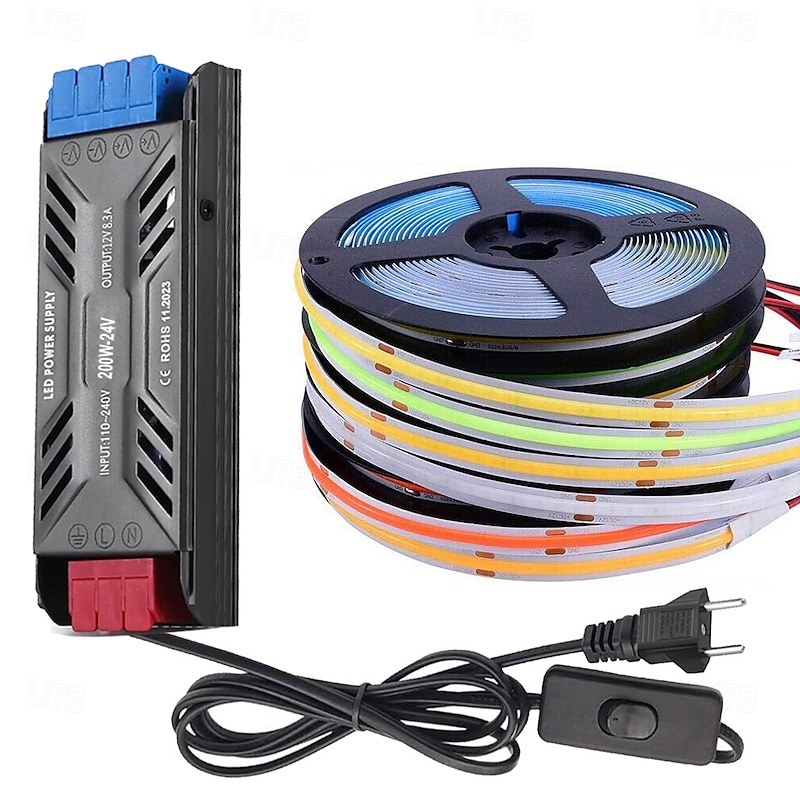 24V COB LED Strip Light 65.6ft (2 Rolls of 32.8ft) Kit Cuttable 11W/M 320LEDs/M CRI 93 LED Tape Lights with Power Supply for Bedroom Kitchen Living Room Ceiling3