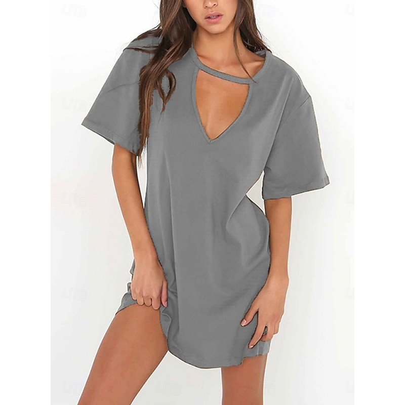 Women's Mini Dress T Shirt Dress Tee Dress Summer Dress Casual Daily Regular Fit Plain Short Sleeve V Neck Black White Brown Green Summer2