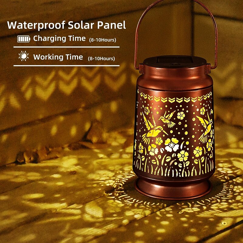 1 Pc Outdoor Solar Lanterns Waterproof Metal Hollow Projection Light Hanging Lantern Courtyard Garden Lawn Path Villa Decorative Light Landscape Light2