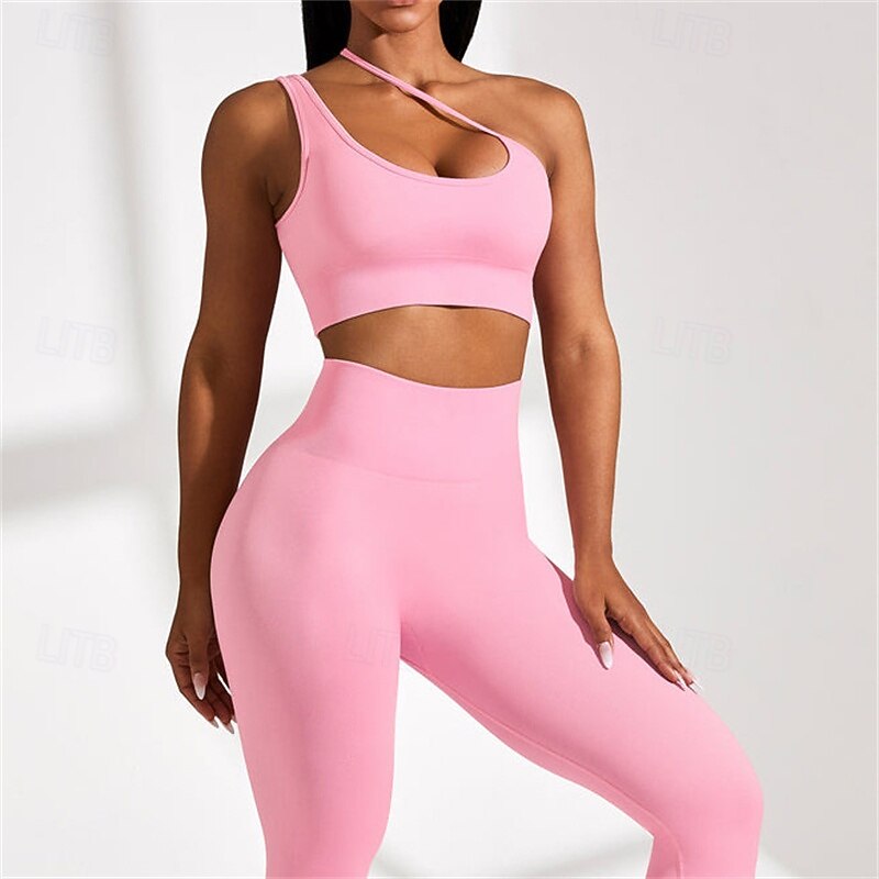 Women's Solid Colored Tennis Bra Sports Bra Shockproof Moisture Wicking Breathable Tennis Golf Pickleball One Shoulder Black Yellow Pink Tennis Clothing3