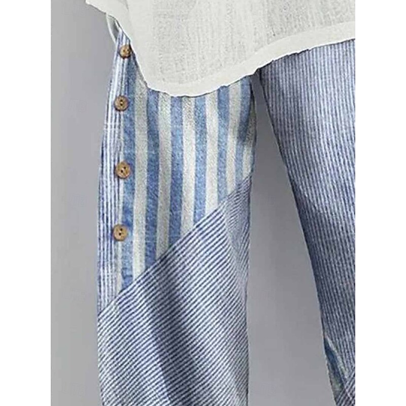 Women's Wide Leg Chinos Baggy Pants Vacation Vintage Ethnic Style Ankle-Length High Waist Graphic Striped Drawstring Patchwork Printing Soft Breathable Micro-elastic Vacation Street Causal Robin's2