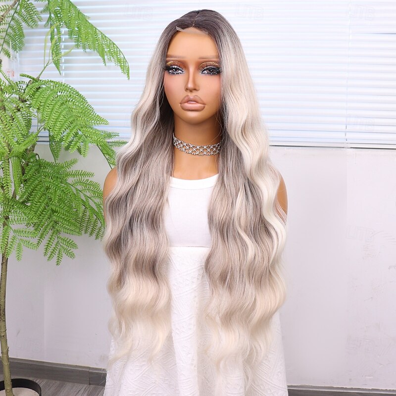 Synthetic Lace Wig Curly Style 28 inch Gray Middle Part U Part Wig Women's Wig Silver grey3