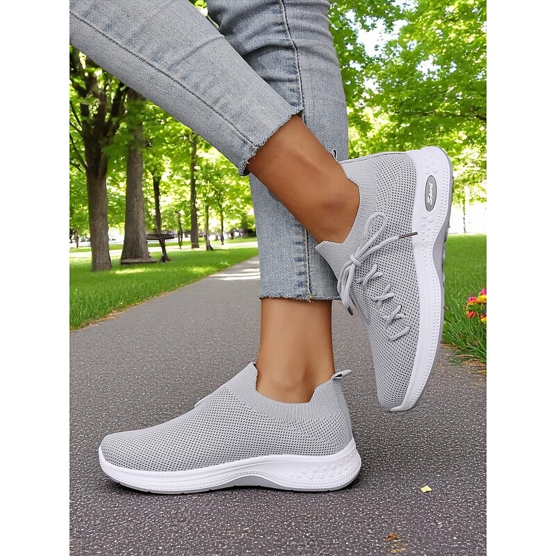 Women's Green Lightweight Flyknit Walking Sneakers – Breathable Knit Mesh Sport Shoes for Active Women – Perfect for Daily Commute, Travel and Casual Park Strolls