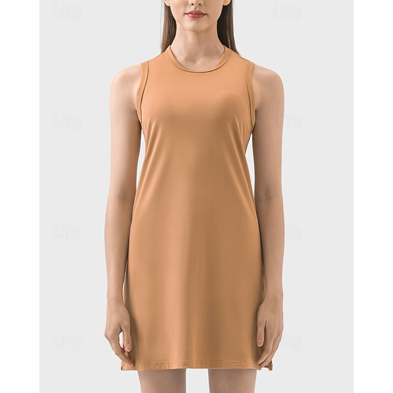 Women's Solid Colored Tennis Dress Sports Dress Sleeveless Moisture Wicking Breathable Tennis Golf Pickleball Round Neck Tank Back Black White Pink Tennis Clothing2