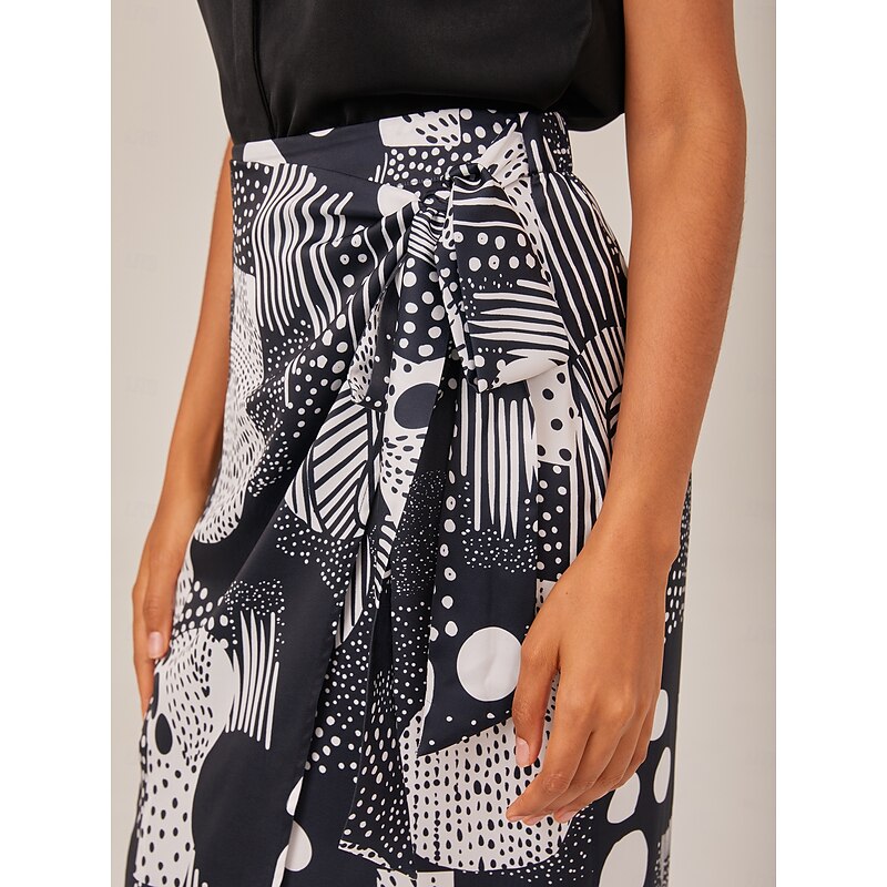 Satin Color Block Elastic Waist Midi Skirt3