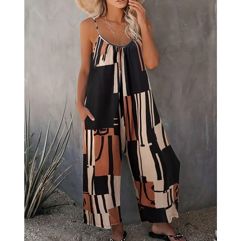 Women's Normal Jumpsuit Streetwear Floral Sleeveless Crew Neck Print Street Daily Regular Fit Black Navy Blue Blue Summer