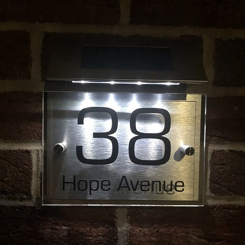 1 Pc Outdoor Adress Lights Solar Stainless Steel Waterproof Door Number Light Courtyard Garden Villa Street Sign House Number Lights Wall Lights3