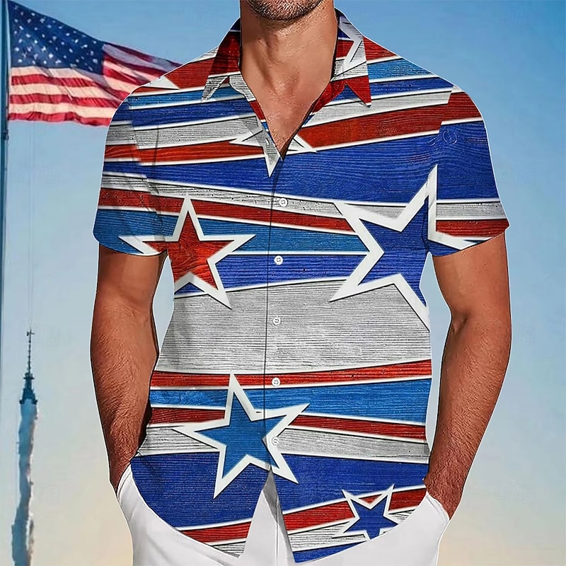 Independence Day Men's American US Flag Patriotic Shirt Summer Shirt Button Up Shirt Short Sleeve Fashion Casual Outdoor Holiday Summer Spring Turndown 3D Print Collared Shirts Blue 1# Blue Dark Blue