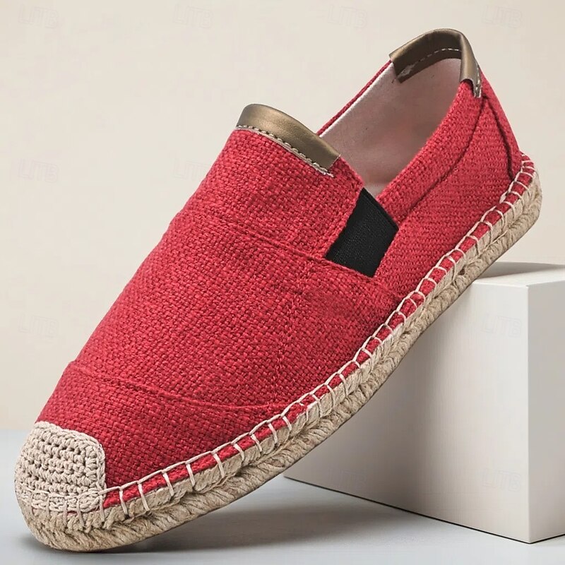 Men's Red Espadrille Slip-On Shoes with Jute Sole - Comfortable and Fashionable Summer Shoes for Everyday Use