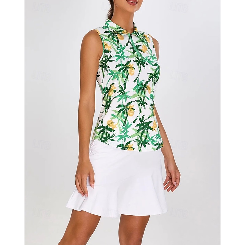 Women's Tree Tropical Tennis Shirt Sleeveless Print UPF50+ Quick Dry Tennis Golf Badminton Zip Collar Tee Tshirt Top Green Tennis Clothing4