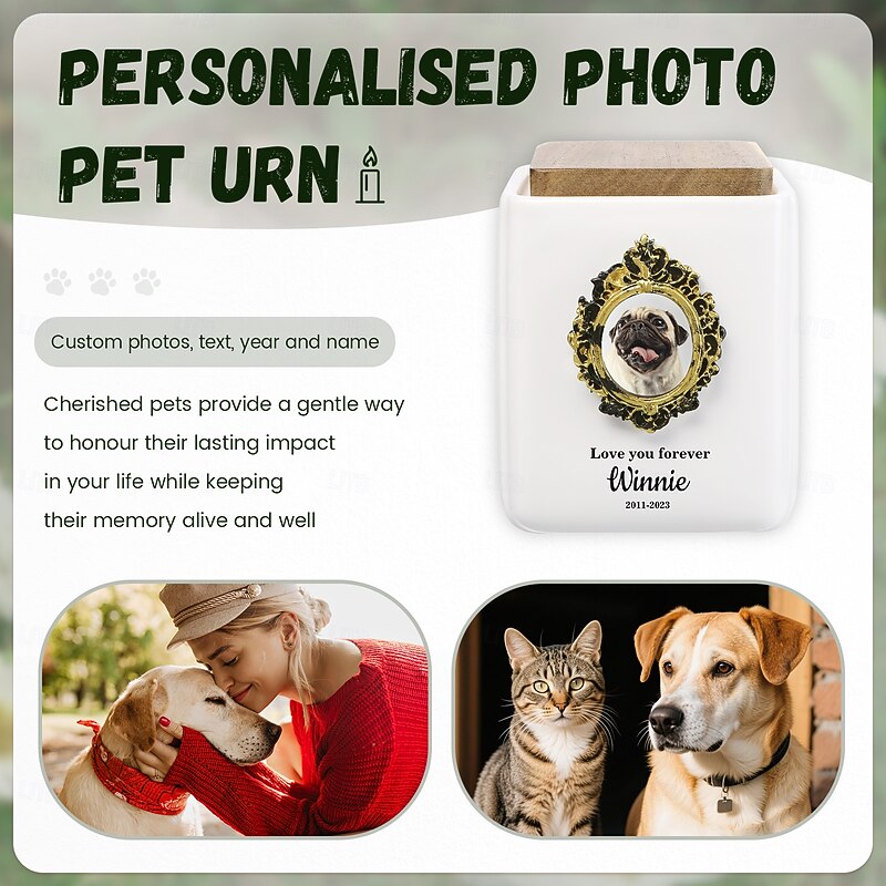 Personalized Memorial Pet Urn with Photo Name Text , Custom Ceramic Ashes Keepsake Box for Dog Cat, Pet Memorial Gift for Loss of Pet, Eternal Remembrance4