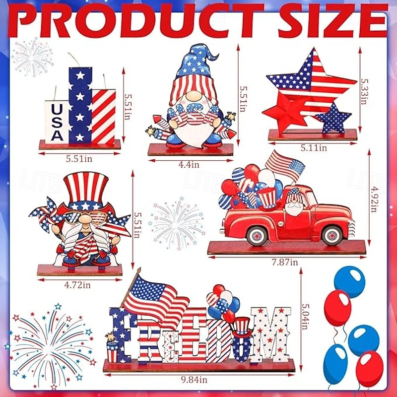 6 Pieces Patriotic Wooden Decorations 4th of July Independence Day Decorations Patriotic Table Decorations Wooden Table Centerpieces  Decorations for American Memorial Day Veteran Day Party Decor3