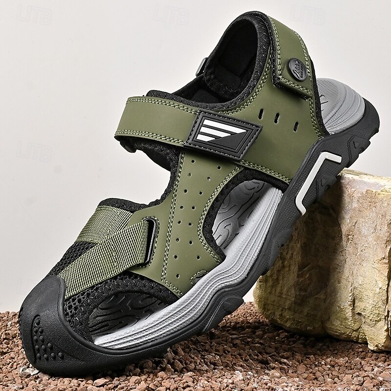 Men's Sandals - Gray Hiking Sandals with Velcro Straps, Lightweight and Comfortable for Camping, Outdoor Activities and Trave2