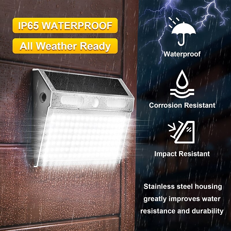 1 Pc Outdoor Solar Wall Lights Stainless Steel, 112 LED Beads, 4 Modes, IP65 Waterproof, High Brightness, Long Battery Life – Ideal for Villa Courtyard, Porch, Garage Lighting4