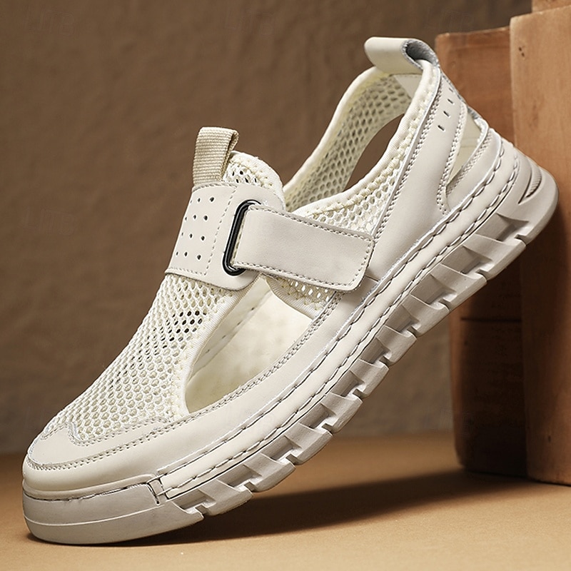 Men's Sandals White Mesh Sports Sandals with Velcro Closure and Cushioned Sole for Outdoor Activities and Water Sports