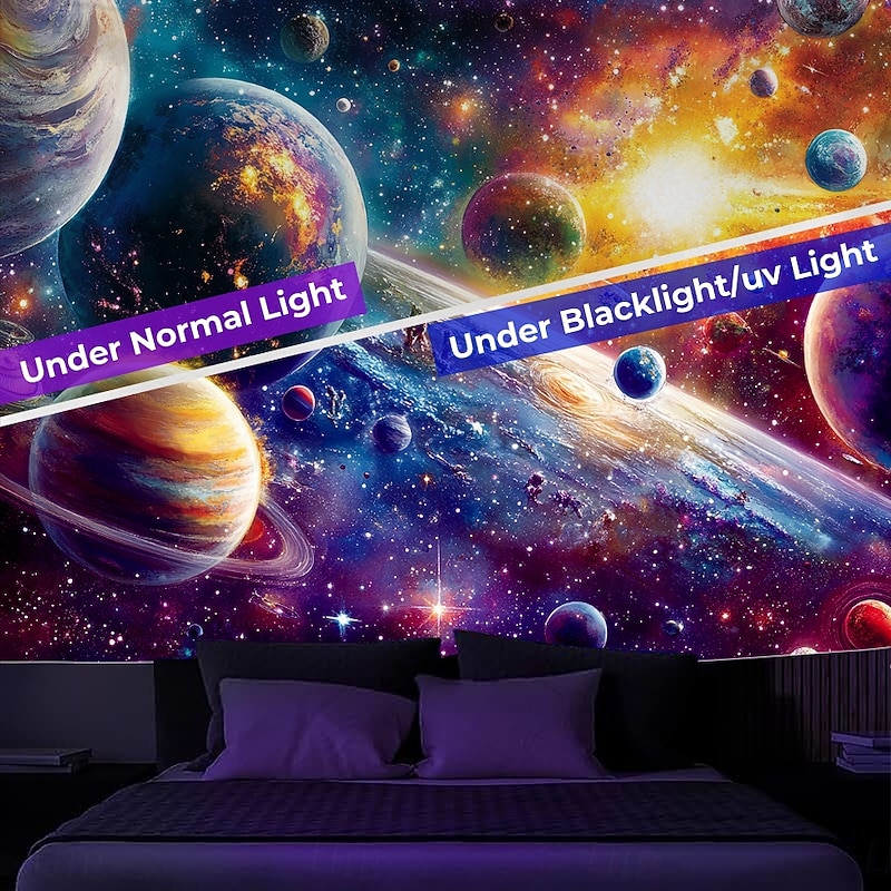 Blacklight Tapestry Glow in the Dark Glow Party UV Reactive Astronaut Wings Trippy Mountain Misty Galaxy Hanging Tapestry Wall Art Mural for Living Room Bedroom3