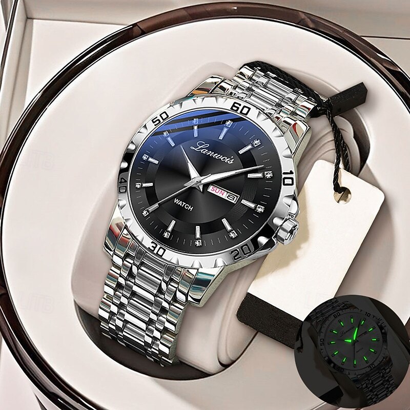 Men's Quartz Watch – Stainless Steel Strap, IPX7 Waterproof, Luminous Hands, Day & Date Display, Business Style, Fashion Multi-Function Watch for Travel & Sports2