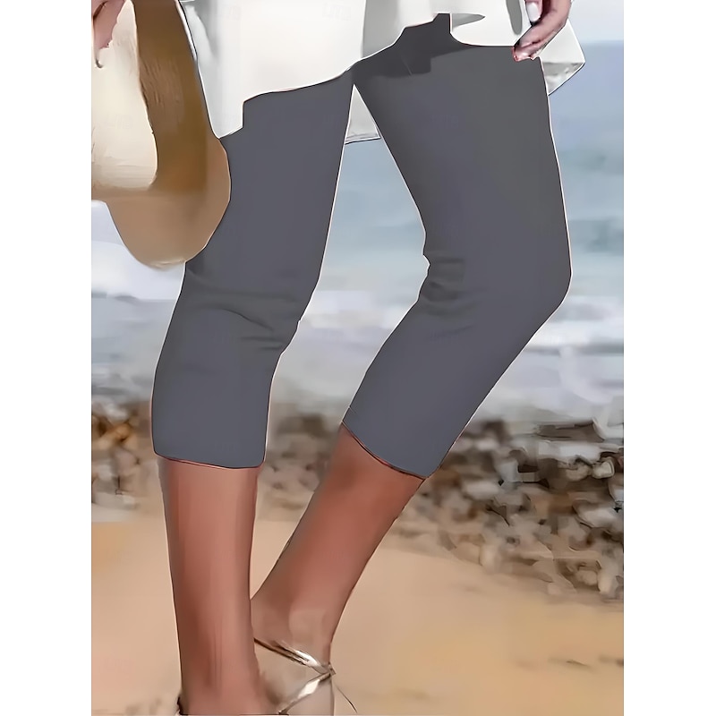 Women's Leggings Vacation Fashion Streetwear Capris High Waist Solid Color Printing Thermal Warm Soft Breathable Stretchy Outdoor Vacation Street Robin's Egg Blue Black White Fuchsia Summer Spring2