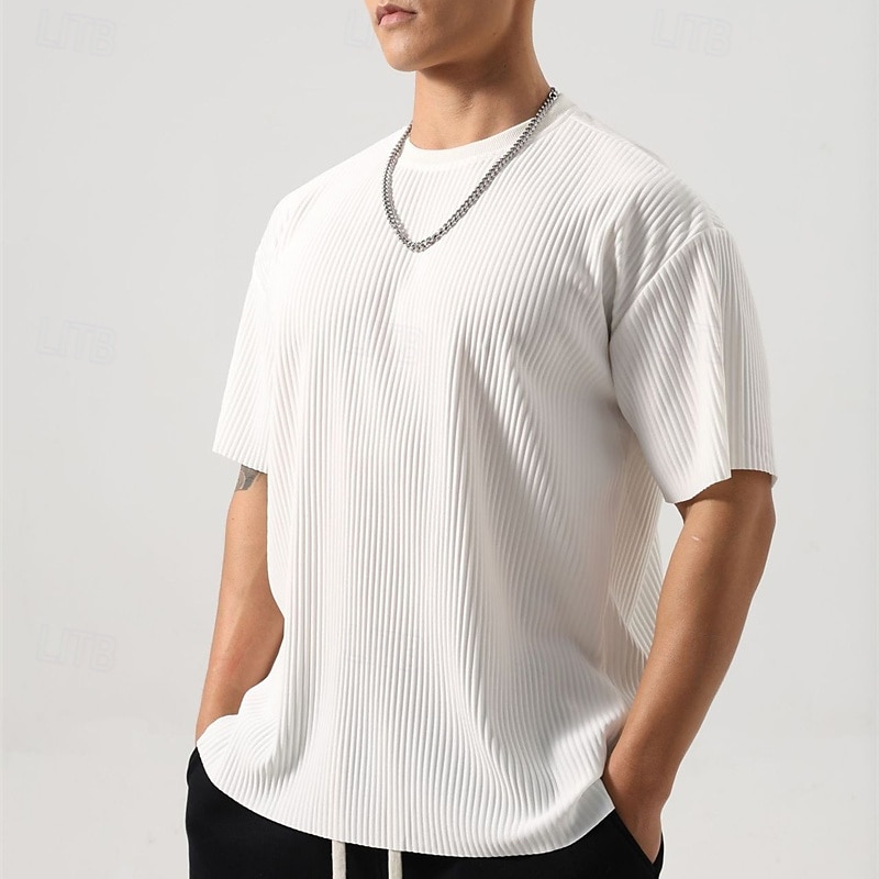 Men's T Shirt Tee Short Sleeve Shirt Tee Top Short Sleeve Crew Neck Summer Plain Fashion Designer Basic Jacquard Vacation Street Going out Black White Dark Grey Top Tee for Men