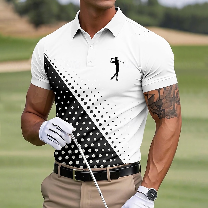 Men's Dot Golf Sports Polo Shirts Short Sleeve Polo Shirts Collared Shirts Business Casual Outdoor Athleisure Daily Wear 3D Print Summer White Pink Blue