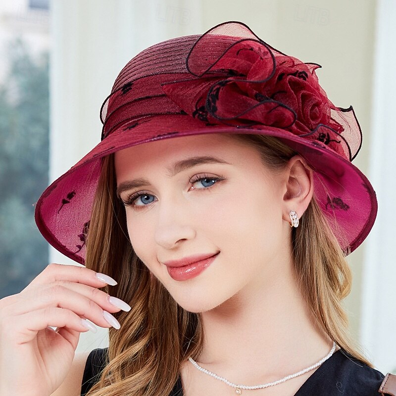 Hats Organza Sun Hat Casual Holiday Elegant Simple Sun Protection With Floral Headpiece Headwear2