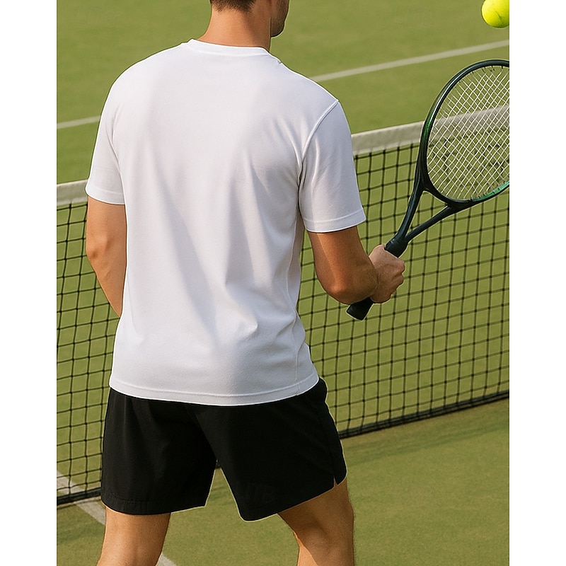 Men's Tennis Tee Short Sleeves Contrast Binding Sweat-Wicking Moisture Wicking Breathable Tennis Golf Pickleball Crew Neck Black White Tennis Clothing2