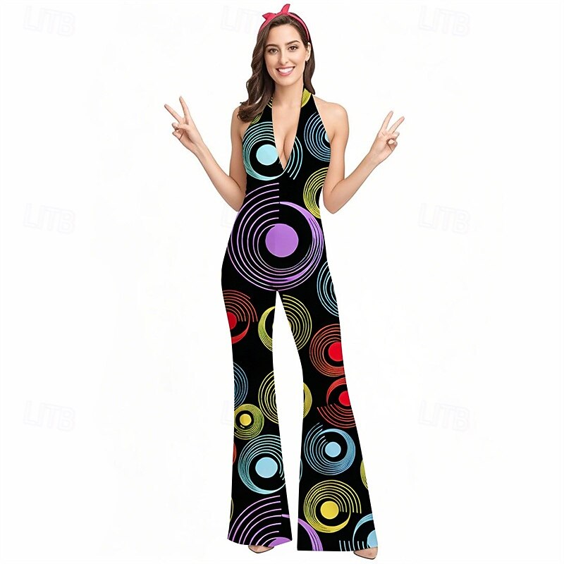 Retro Vintage 1970s Groovy Bell Bottoms Jumpsuit Flared Trousers Hippie Disco Geometic Psychedelic Fancy Dress Women's Halloween Carnival Vacation Music Festival Festival Adults' Jumpsuit4